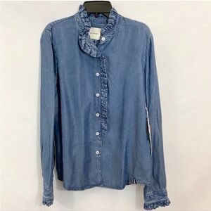 COURT & ROWE Ruffle Chambray Button Down Shirt